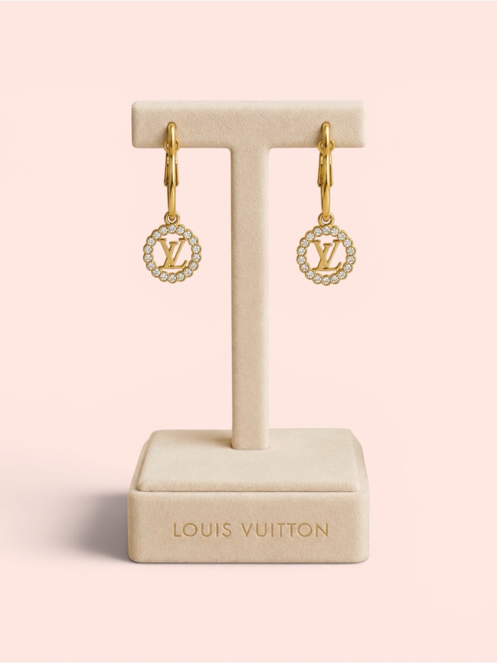 Louis Vuitton Stamped Charm Hoop Earrings